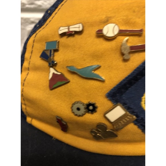 Vtg BSA Cub Scouts Snapback Cap Hat with 22 Achievement Pins Sports Mountain - Picture 2 of 8